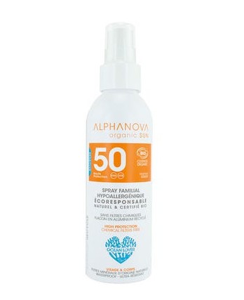 Alphanova Sun SPF 50 Spray Solaire Familial Hypoallergénique Bio 150g